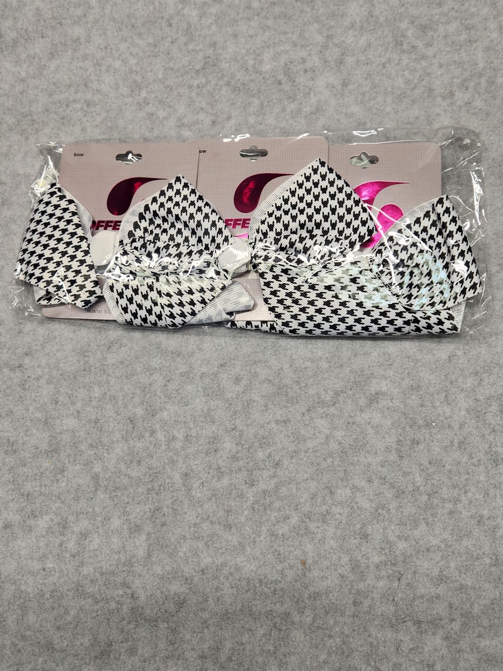 3 Pack-Soffe Black & White Houndstooth Hair Bow - Picture 5 of 6